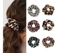 XFSRG Scrunchies de Satén para el Cabello 6 Piezas Estampado Leopardo Retro Elásticas Coleteros Accesorios de Moda para Deportes Fiestas Escuela y Viajes