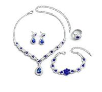 XFSRG Señoras Joyería Set Rhinestone Pendientes Collar Pulsera Anillo Clásico 4 Piezas Mujeres Joyería Juegos de Joyas para Boda Fiesta Prom