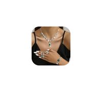 XFSRG Señoras Joyería Set Rhinestone Pendientes Collar Pulsera Anillo Clásico 4 Piezas Mujeres Joyería Juegos de Joyas para Boda Fiesta Prom