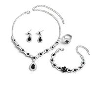 XFSRG Señoras Joyería Set Rhinestone Pendientes Collar Pulsera Anillo Clásico 4 Piezas Mujeres Joyería Juegos de Joyas para Boda Fiesta Prom