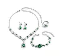 XFSRG Señoras Joyería Set Rhinestone Pendientes Collar Pulsera Anillo Clásico 4 Piezas Mujeres Joyería Juegos de Joyas para Boda Fiesta Prom