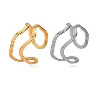 XFSRG Set 2 Anillo Abierto para Mujer Chapado en oro 18 Quilates Acero Inoxidable Líneas Irregulares Diseño Anillos Apilables de Moda para Diario Trabajo y Fiestas