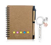 XFSRG Set Bloc de Notas en Papel Kraft Reciclado con Espiral y Bolígrafo Más Llavero Motivacional en Acero Inoxidable con Elefante y Flor Regalo para Oficina Escuela Amigos