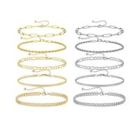 XFSRG Set de 10 Pulseras Mujer Pulsera Multicapa en Oro y Plata Longitud Ajustable Estilo Layering de Tendencia Joyas para Diario y Fiesta
