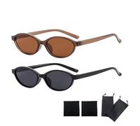 XFSRG Set de 2 Gafas de Sol Mujer Negras y Marrones Estilo Retro Ovale con Diseño de Ojos de Gato y Protección UV400 Incluye 2 Bolsos de Almacenamiento y 2 Paños de Limpieza