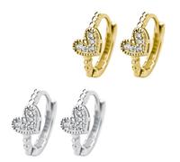XFSRG Set de 2 Pares de Pendientes con Corazón Aros Pequeños con Strass en Oro y Plata Joyas Elegantes para Mujer Uso Diario o Fiesta