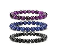 XFSRG Set de 3 Pulseras Piedras Naturales para Mujer y Hombre Pulsera Elásticas de Cuentas de 8 mm Joyería Energética de Cristal para Yoga Meditación y Regalo de Amistad (Morado)