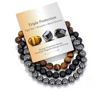 XFSRG Set de 3 Pulseras Piedras Naturales para Mujer y Hombre Pulsera Elásticas de Cuentas de 8 mm Joyería Energética de Cristal para Yoga Meditación y Regalo de Amistad (Marrón)