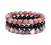 XFSRG Set de 3 Pulseras Piedras Naturales para Mujer y Hombre Pulsera Elásticas de Cuentas de 8 mm Joyería Energética de Cristal para Yoga Meditación y Regalo de Amistad (Rosa)