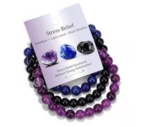 XFSRG Set de 3 Pulseras Piedras Naturales para Mujer y Hombre Pulsera Elásticas de Cuentas de 8 mm Joyería Energética de Cristal para Yoga Meditación y Regalo de Amistad (Morado)