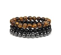 XFSRG Set de 3 Pulseras Piedras Naturales para Mujer y Hombre Pulsera Elásticas de Cuentas de 8 mm Joyería Energética de Cristal para Yoga Meditación y Regalo de Amistad (Marrón)