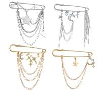 XFSRG Set de 4 Pines y Broches Estrella y Luna para Cuello Camisa Suéter Chaqueta Multiusos para Oficina Look Diario Ocasiones Especiales