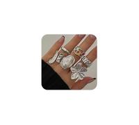 XFSRG Set de 6 Anillos Gruesos para Mujer Anillos Abiertos Vintage Apilables con Diseño de Flores y Perlas Joyería de Verano Antioxidante (Plata)