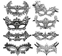 XFSRG Set de 8 Máscaras Venecianas de Encaje Máscaras Sexys Negras para Mujer Perfectas para Halloween Carnaval Fiestas y Baile de Máscara