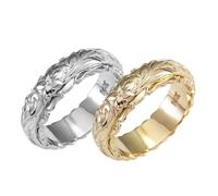 XFSRG Set de Anillos Mujer Estilo Hawaiano Anillos Bicolor de Cobre Dorado y Plateado con Grabados Florales Totémicos Diseño Vintage Ideales para el Uso Diario (Circunferencia: 54,4 mm)