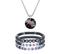 XFSRG Set de Collar y Pulseras para Fans de Kpop Collares de Acero Inoxidable con Colgante 3 Pulseras Coloridas de Arcilla Polimérica Joyería Unisex (Negro)
