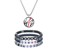 XFSRG Set de Collar y Pulseras para Fans de Kpop Collares de Acero Inoxidable con Colgante 3 Pulseras Coloridas de Arcilla Polimérica Joyería Unisex (Blanco)