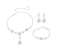 XFSRG Set de Joyas de Mujer de Lujo en Strass con Collar Pendientes y Pulsera con Brillantes Piedras de Strass Ideal para Bodas Bailes y Vestidos de Noche (Plata)