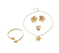 XFSRG Set de Joyas Floral de 5 Piezas con Collar Brazalete Anillo y Pendientes Elegante Conjunto de Joyas para Uso Diario y Ocasiones Especiales (Oro A)