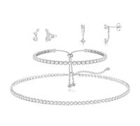 XFSRG Set de Joyas Tennis para Mujer Pulsera Tennis Collar 2 Pares Pendientes con Diamantes Joyería de Boda Regalo Elegante para Novia Fiesta Cita Cumpleaños