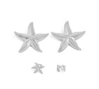 XFSRG Set de Pendientes Estrella de Mar Grandes Pendientes y Clips Elegantes Joyería de Verano Accesorios Marinos para Vacaciones y Fiestas (Plata)