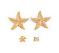 XFSRG Set de Pendientes Estrella de Mar Grandes Pendientes y Clips Elegantes Joyería de Verano Accesorios Marinos para Vacaciones y Fiestas (Oro)