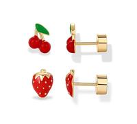 XFSRG Set de Pendientes Frutales con Motivos de Fresa y Cereza Pendientes de Cobre Chapados en Oro de 14K Hipoalergénicos con Esmalte Accesorios para el Día a Día y Fiestas
