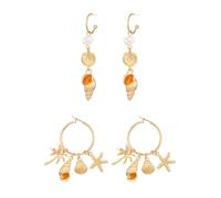 XFSRG Set de Pendientes Mujer con Conchas y Estrellas de Mar Pendientes Estilo Bohemio Dorados para la Playa Ideales para Viajes y Joyas de Playa