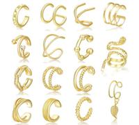 XFSRG Set de pendientes sin agujero - Ear cuffs en oro con formas C, serpiente, estrella y hojas, cómodos, ligeros y de moda