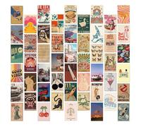 XFSRG Set de Postales 50 Pcs Postales Vintage Póster Art Deco Wall Collage Kit Juego Tarjetas Retro Póster Estético Collage de Pared para Scrapbooking (Set 1)