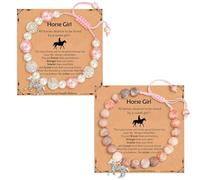 XFSRG Set de Pulsera Caballos para Niñas 2 Piezas Perlas de 8 mm Pulseras de la Suerte Ajustables con Colgante de Caballo Brillante para Hija o Sobrina