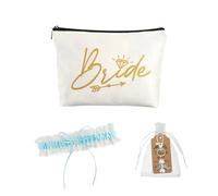 XFSRG Set Despedida de Soltera Accesorios para Novia con Velo y Liga Bolsa de Cosméticos 'Bride' Llavero y Bolsita de Organza Perfecto para Fiestas y Celebraciones