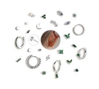 XFSRG Set Pendientes Mujer Oro Pack de Aros y Studs con Estrella, Luna, Corazón, Mariposa Circonitas Verdes, Joyería Moderna para Looks Apilados, Fiesta Uso Diario