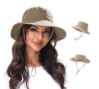 XFSRG Sombrero de Sol para Mujer Sombrero Al Aire Libre UV Protección Verano Gorro de Pescador para Playa Senderismo Safari Playa de ala Ancha 54-59CM(#1)