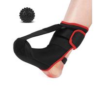 XFSRG Soporte Plantar Arco con Férula para Fascitis Plantar y Bola de Masaje Tobillera Ajustable Ideal para Uso Diario y Nocturno(Negro Rojo, M)