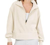XFSRG Sudadera Mujer Casual Chaquetas Chandal Invierno con Cremallera Pullover Suelto Chándal Oversize Camiseta Manga Larga sin Capucha(Blanco M)