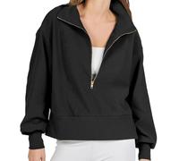 XFSRG Sudadera Mujer Casual Chaquetas Chandal Invierno con Cremallera Pullover Suelto Chándal Oversize Camiseta Manga Larga sin Capucha(Negro L)