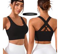 XFSRG Sujetador Deportivo Mujer Sin Costuras de Alta Elasticidad Espalda Entrecruzada con Almohadillas Extraíbles y Diadema para Fitness Yoga(S)