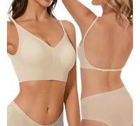 XFSRG Sujetador Mujer sin Aros Espalda Descubierta, Bralette Invisible Push Up con Relleno sin Costuras, Sujetadores Tirantes Ajustables Cuello V Profundo