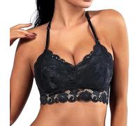 XFSRG Sujetador para mujer sin espalda sexy con escote en V de encaje sin aros push up sujetador sin costuras con tirantes ajustables clásico básico Bra, Negro , L