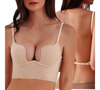 XFSRG Sujetador sin Espalda Mujer de V Profunda Cómodo Costuras Invisible Push Up para Mujeres Descubierta Profundo Cuello en U