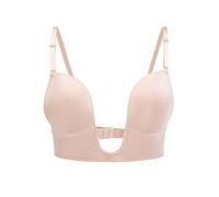 XFSRG Sujetador sin Espalda para Mujer Sexy Forma de U Profunda Aros Push up Bra sin Costuras Invisible Bralette(Nude/C)