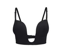 XFSRG Sujetador sin Espalda para Mujer Sexy Forma de U Profunda Aros Push up Bra sin Costuras Invisible Bralette (Negro/D)