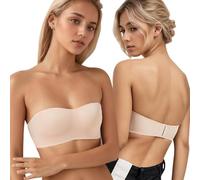 XFSRG Sujetador sin Tirantes para Mujer Push Up Espalda Descubierta Sujetador sin Aros Costuras Bandeau Elástica Ajustables Transpirables Comodos Sujetadores(Tez 38/85AB)