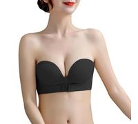 XFSRG Sujetador sin Tirantes para Mujer Sujetador sin Aros Hebilla Delantera Invisible Antideslizante Push Up Bra con Retirable Tirantes para Vestido de Noche para Mujer(Negro 36/80AB)