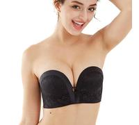 XFSRG Sujetador sin Tirantes para Mujer Sujetadores sin Aros con Relleno Push Up Multiposiciones Tirantes Ajustables Básico Sujetador Invisible(Negro S)