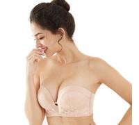 XFSRG Sujetador sin Tirantes para Mujer Sujetadores sin Aros con Relleno Push Up Multiposiciones Tirantes Ajustables Básico Sujetador Invisible(Beige Rubor L)