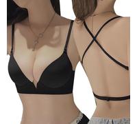 XFSRG Sujetadores Mujer Espalda Baja-Bralette Triangular Inalámbrico Sin Costuras Sujetadores Sin Espalda Cuello En V Invisibles Halter con Tiras Abiertas de Corte Bajo（Negro 34/75AB）