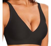 XFSRG Sujetadores Mujer Sin Aros Bralette Push Up Sujetador Sin Costuras con Relleno Cuello en V Sujetadores Comodos y Básicos para Todos los Días(M)