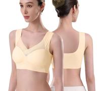 XFSRG Sujetadores Mujer Sin Aros Bralette Push Up Sujetador Sin Costuras con Relleno Cuello en V Sujetadores Comodos y Básicos para Todos los Días(Amarillo Claro-L)